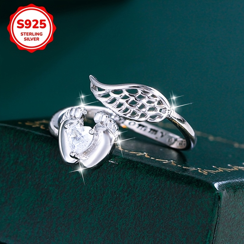 S925 Unique Rings Wing with Tiny Feet Heart Shape Synthetic